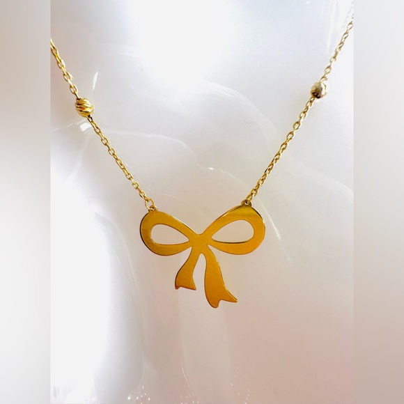 Ribbon Centered with Station Ball Necklace. 💛 Real 18 Karat Solid Gold Jewelry - Picture 3 of 10